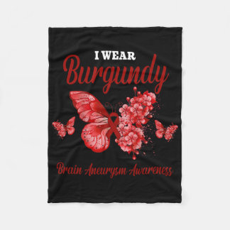 Brain Aneurysm Awareness I Wear Burgundy Butterfly Fleece Deken