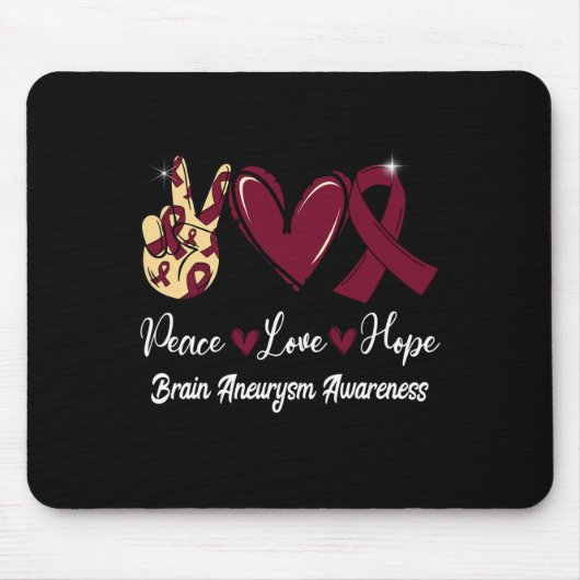 Brain Aneurysm Awareness Peace Love Hope Burgundy Muismat (Voorkant)