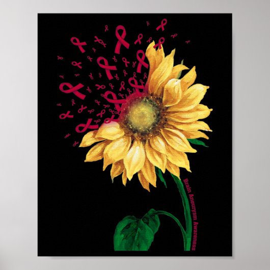 Brain Aneurysm AWARENESS Sunflower Bourgogne Poster (Voorkant)