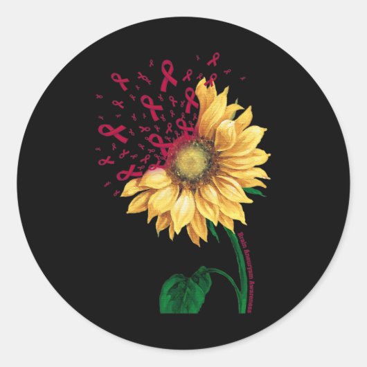 Brain Aneurysm AWARENESS Sunflower Bourgogne Ronde Sticker (Voorkant)