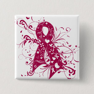 Brain Aneurysm Floral Swirls Ribbon Vierkante Button 5,1 Cm