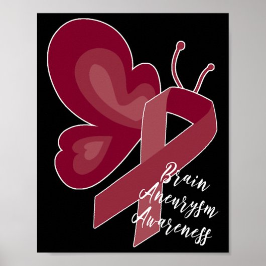 Brain Aneurysm Survivor Awareness Burgundy Butterf Poster (Voorkant)