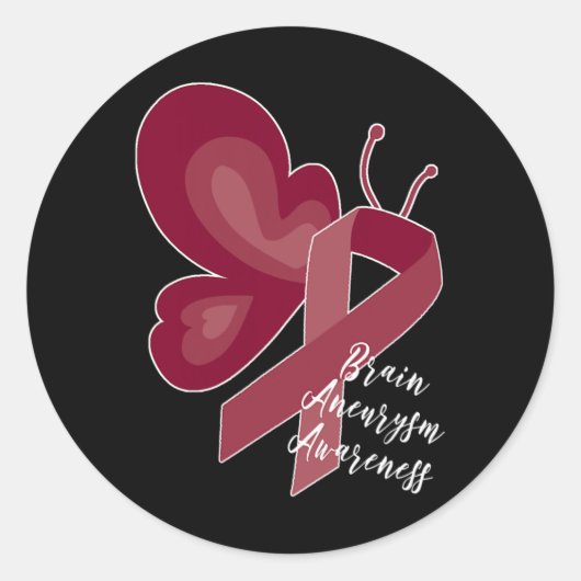 Brain Aneurysm Survivor Awareness Burgundy Butterf Ronde Sticker (Voorkant)