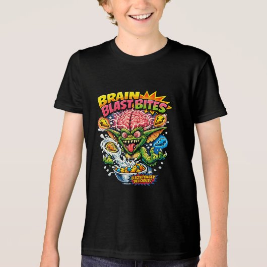 Brain Blast Bites Retro Cartoon Gremlin Cereal Par Tri-Blend Shirt (Voorkant)