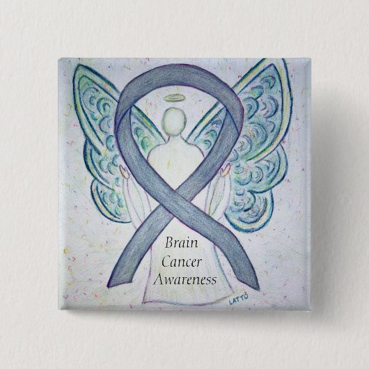 Brain Cancer Angel Awareness Ribbon Pins Vierkante Button 5,1 Cm (Voorkant)