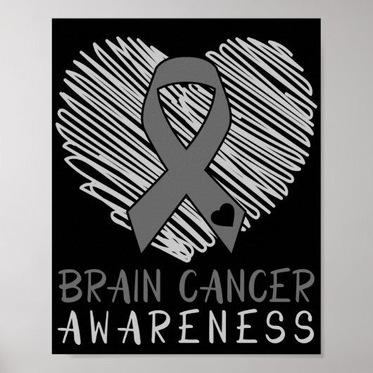 Brain Cancer Awareness Brain Tumor Grey Ribbon Poster (Voorkant)