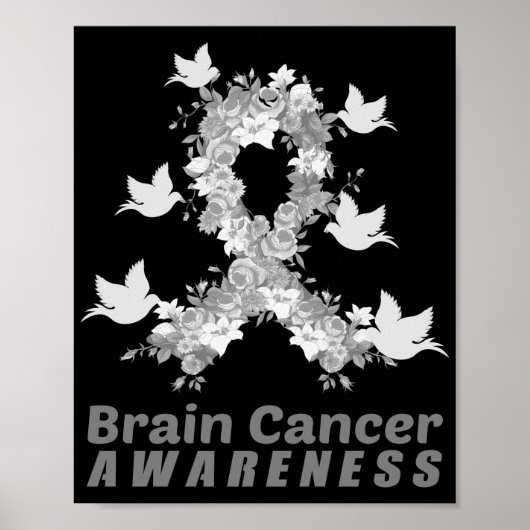 Brain Cancer Awareness Brain Tumor Grey Ribbon Poster (Voorkant)