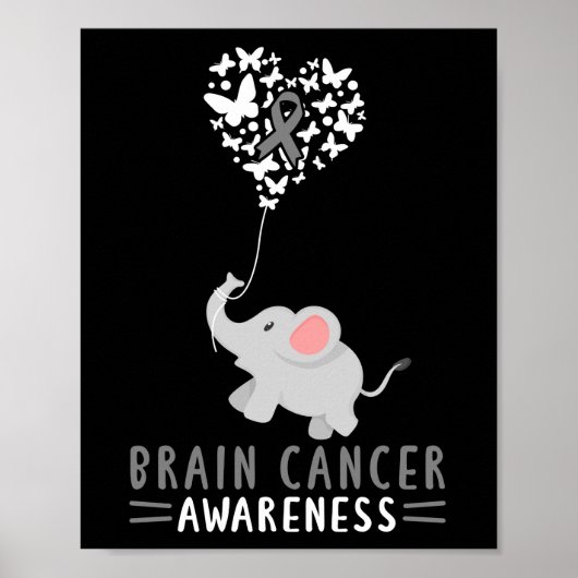 Brain Cancer Awareness Elephant Brain Tumor Gray Poster (Voorkant)