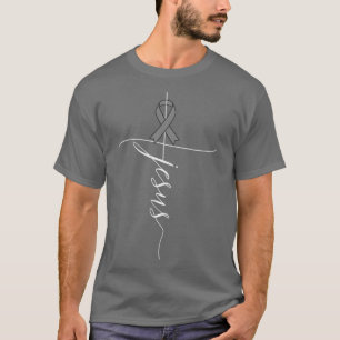 Brain Cancer Awareness Jesus Grey Ribbon Gift T-shirt