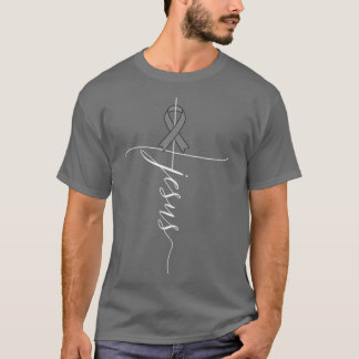 Brain Cancer Awareness Jesus Grey Ribbon Gift T-shirt