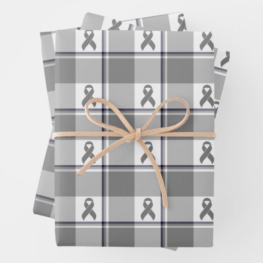 Brain Cancer Awareness Plaid Gray Ribbon Inpakpapier Vel (In situ)