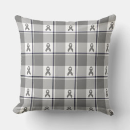 Brain Cancer Awareness Plaid Gray Ribbon Kussen