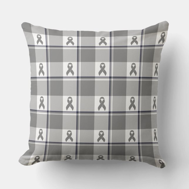 Brain Cancer Awareness Plaid Gray Ribbon Kussen (Voorkant)