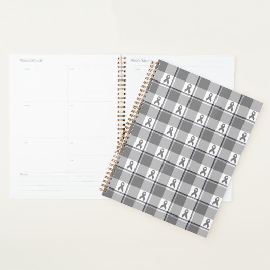 Brain Cancer Awareness Plaid Gray Ribbon Planner (Display)