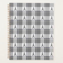 Brain Cancer Awareness Plaid Gray Ribbon