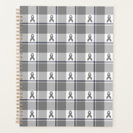 Brain Cancer Awareness Plaid Gray Ribbon Planner