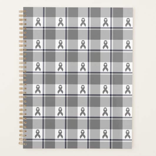Brain Cancer Awareness Plaid Gray Ribbon Planner (Voorkant)