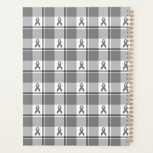 Brain Cancer Awareness Plaid Gray Ribbon Planner (Achterkant)