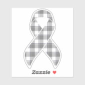 Brain Cancer Awareness Plaid Gray Ribbon Sticker (Vel)