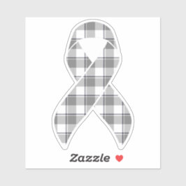 Brain Cancer Awareness Plaid Gray Ribbon Sticker