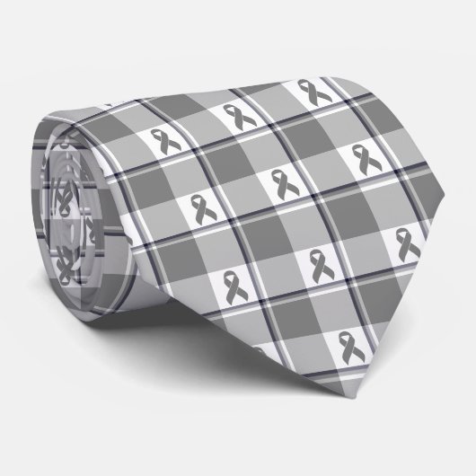 Brain Cancer Awareness Plaid Gray Ribbon Stropdas (Opgerold)