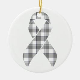 Brain Cancer Awareness Plaid Gray Ribbon Survivor Keramisch Ornament