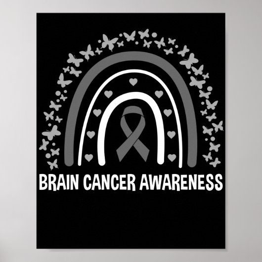 Brain Cancer Awareness Rainbow Brain Tumor Gray Poster (Voorkant)