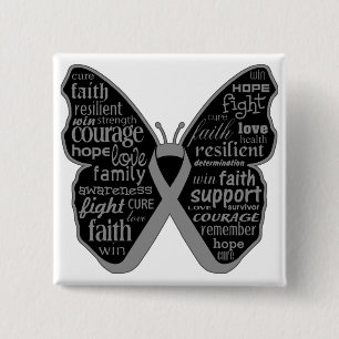 Brain Cancer Butterfly Collage of Words Vierkante Button 5,1 Cm