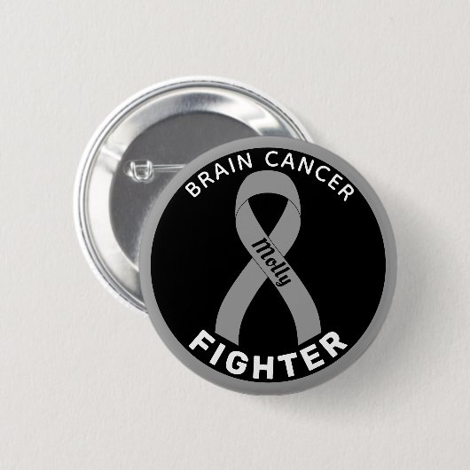 Brain Cancer Fighter Ribbon Black Button (Voorkant /achterkant)