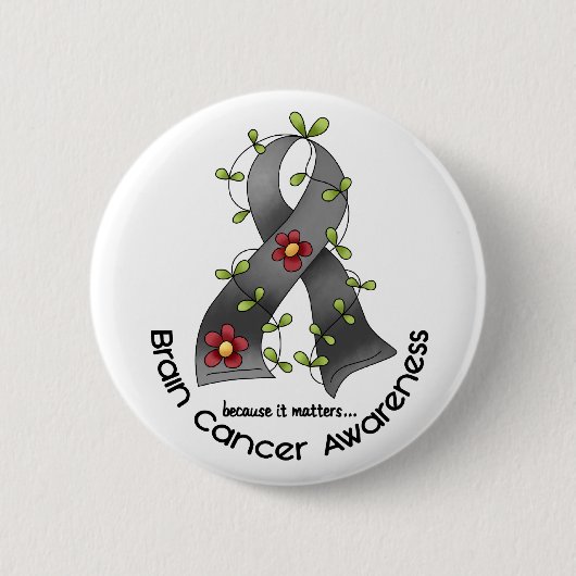 Brain Cancer FLOWER RIBBON 1 Ronde Button 5,7 Cm (Voorkant)