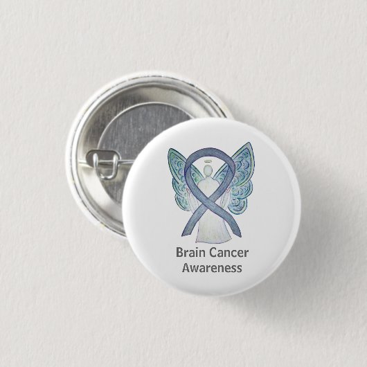 Brain Cancer Grey Awareness Ribbon Angel Pin Ronde Button 3,2 Cm (Voorkant /achterkant)