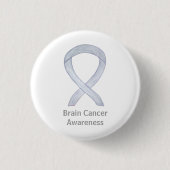 Brain Cancer Grey Awareness Ribbon Button Pin (Voorkant)