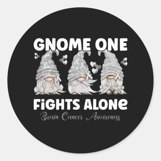 Brain Cancer Grey Ribbon Gnome Ronde Sticker (Voorkant)