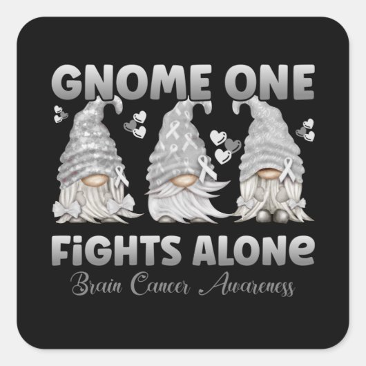 Brain Cancer Grey Ribbon Gnome Vierkante Sticker (Voorkant)