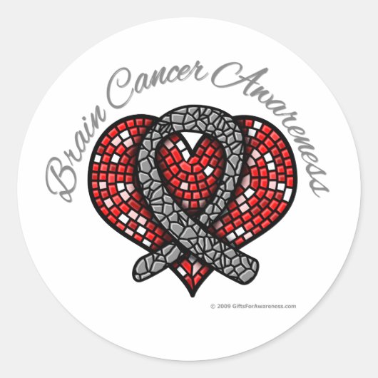 Brain Cancer Mosaic Heart Ribbon Ronde Sticker (Voorkant)