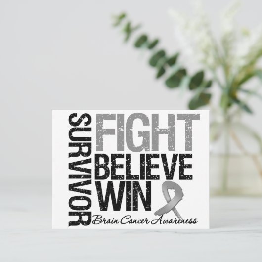 Brain Cancer Survivor Fight Believe Win Motto Briefkaart (Staand voorkant)