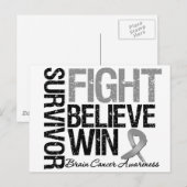 Brain Cancer Survivor Fight Believe Win Motto Briefkaart (Voorkant / Achterkant)
