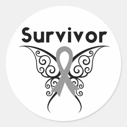 Brain Cancer Survivor Tribal Butterfly Ronde Sticker (Voorkant)