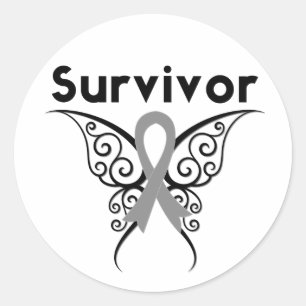 Brain Cancer Survivor Tribal Butterfly Ronde Sticker