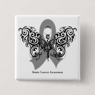 Brain Cancer Tribal Butterfly Ribbon Vierkante Button 5,1 Cm