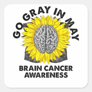 Brain Cancer Tumor Awareness wordt grijs in mei Su Vierkante Sticker