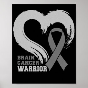 Brain Cancer Warrior Brain Tumor Grey Ribbon Poster