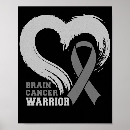 Brain Cancer Warrior Brain Tumor Grey Ribbon Poster (Voorkant)