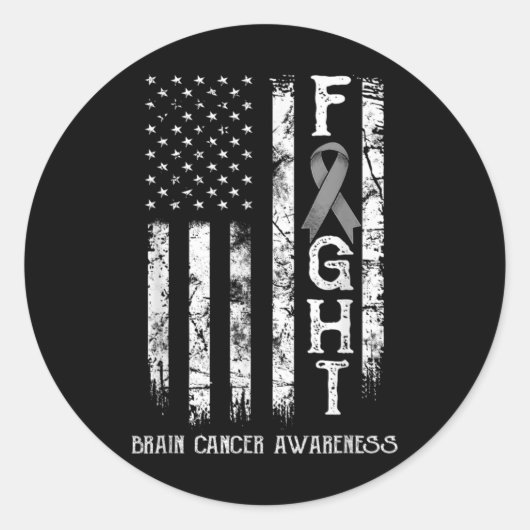 Brain Cancer Warrior Us Flag Ronde Sticker (Voorkant)