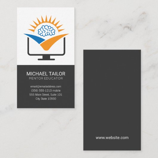 Brain Computer Logo | Online onderwijs Visitekaartje (Voorkant / Achterkant)