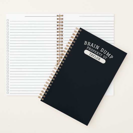 Brain Dump Personalized Name Modern Stylish Black Notitieboek (Binnen)