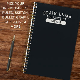 Brain Dump Personalized Name Modern Stylish Black Notitieboek