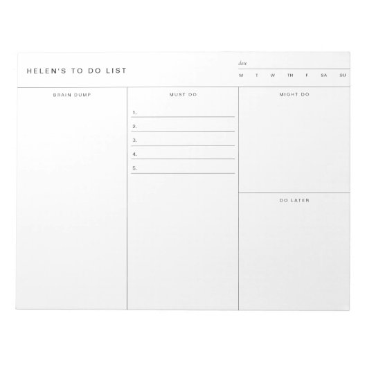 Brain Dump To Do List Notitieblok (Voorkant)