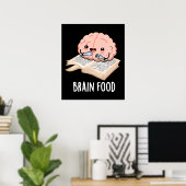 Brain Food Funny Anatomy Pun Dark BG Poster (Thuiskantoor)