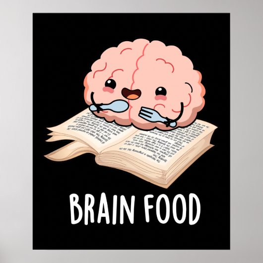 Brain Food Funny Anatomy Pun Dark BG Poster (Voorkant)